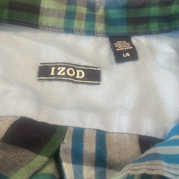 Izod Men’s Blue and Green Plaid Men’s Button Down Shirt - Picture 3 of 4